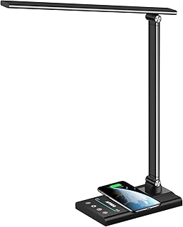AFROG 5th Gen Multifunctional LED Desk Lamp with 10W Fast Wireless Charger, USB Charging Port,1800Lux Super Bright,5 Lighting Mode,7 Brightness, Touch Control, Auto Timer, 15W Office Ta