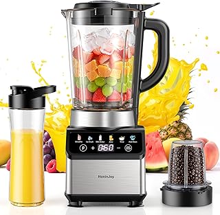Blenders for Kitchen, Countertop Smoothie Blender with 51oz Glass Pitcher, Grinder & To-Go Cup Combo, 10 Speeds Digital Touchscreen Blender for Smoothies, Shake, Crush Ice, Dishwasher Safe