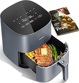 COSORI Air Fryer Pro 9-in-1, Compact 5QT, 450℉ Half Time & Chef-Grade Cook, One-Wipe Clean Glass Panel, 130+ In-App Recipes with Nutritional Info, Nonstick & Dishwasher-Safe Basket, Ceramic, Gray