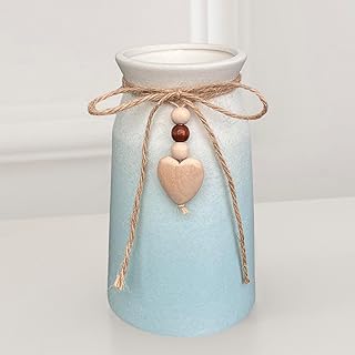 Elegant Ceramic Vase  6-Inch Flower Vase with Jute Rope & Heart Charm  Modern, Farmhouse, & Boho Home Décor, Blue Color