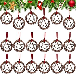 Thyle 12 Pcs Yule Pagan Ornament 3.15 Inch Wooden Pentacle Ornament Natural Christmas Tree Pagan Yule Decor for Christmas Tree Home Wedding Decor