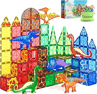 102PCS Dinosaur Toys Magnetic Tiles with 8 Dinosaurs - Jurassic Scenes Dinosaur World Adventure Set, Magnetic Blocks Kids Toys for Boys & Girls Ages 3+, Sensory Toddler Creative Kids Game